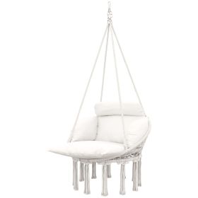 Outsunny Hammock Swing Chair, Macrame Hanging Chair with Large Cushion, Chain, Steel Frame for Indoor Outdoor Use, Cream White