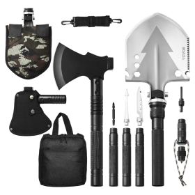 VEVOR Survival Shovel Survival Axe, 16-in-1 Camping Folding Shovels with Hatchet, Stainless Steel Tactical Shovel Hatchet Combo