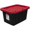 (2 pack) Small Storage Bin, 12 Gallon Plastic Storage Container with Snap-On Lid, Black and Red, Industrial