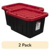 (2 pack) Small Storage Bin, 12 Gallon Plastic Storage Container with Snap-On Lid, Black and Red, Industrial