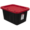 (2 pack) Small Storage Bin, 12 Gallon Plastic Storage Container with Snap-On Lid, Black and Red, Industrial
