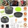 Set of 16Pcs Camping Cooking Ware Camping Stove Cookware Kit Aluminum Kettle with Bowls Knife Fork Spoon Carabiner Spatula Cutting Board for Hiking Pi