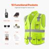 VEVOR Safety Vest, 10 Pockets Yellow Safety Vest, Hi Vis Zipper Front Safety Vest with Reflective Strips