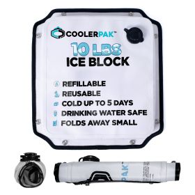 CoolerPak Ice Pack -Refillable Reusable â€“ Cold for Days â€“ Non-Toxic, Leakproof, Potable Drinking Water Safe â€“ Built Tough, Rolls Up for Storage (Attachment Method: Snap, size: 10lb)