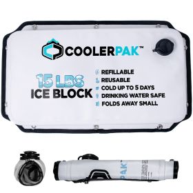 CoolerPak Ice Pack -Refillable Reusable â€“ Cold for Days â€“ Non-Toxic, Leakproof, Potable Drinking Water Safe â€“ Built Tough, Rolls Up for Storage (Attachment Method: Snap, size: 15lb)