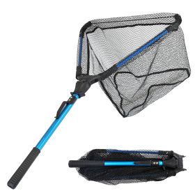 Foldable Fishing Net With Aluminum Alloy Rod EVA Handle Durable 5MM Hexagonal Nano Coating Nylon Mesh Collapsible Landing Net Safe Fish Catching or Re (Color: Blue, size: One Size)